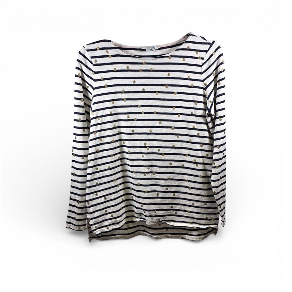 Boden Striped Long Sleeve Top in White and Gold Trim Size 6